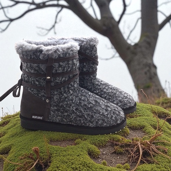 Muk Luks Womens Heather Grey Camilla Sweater Water Resistant Winter Boot Size 9 - Picture 1 of 12